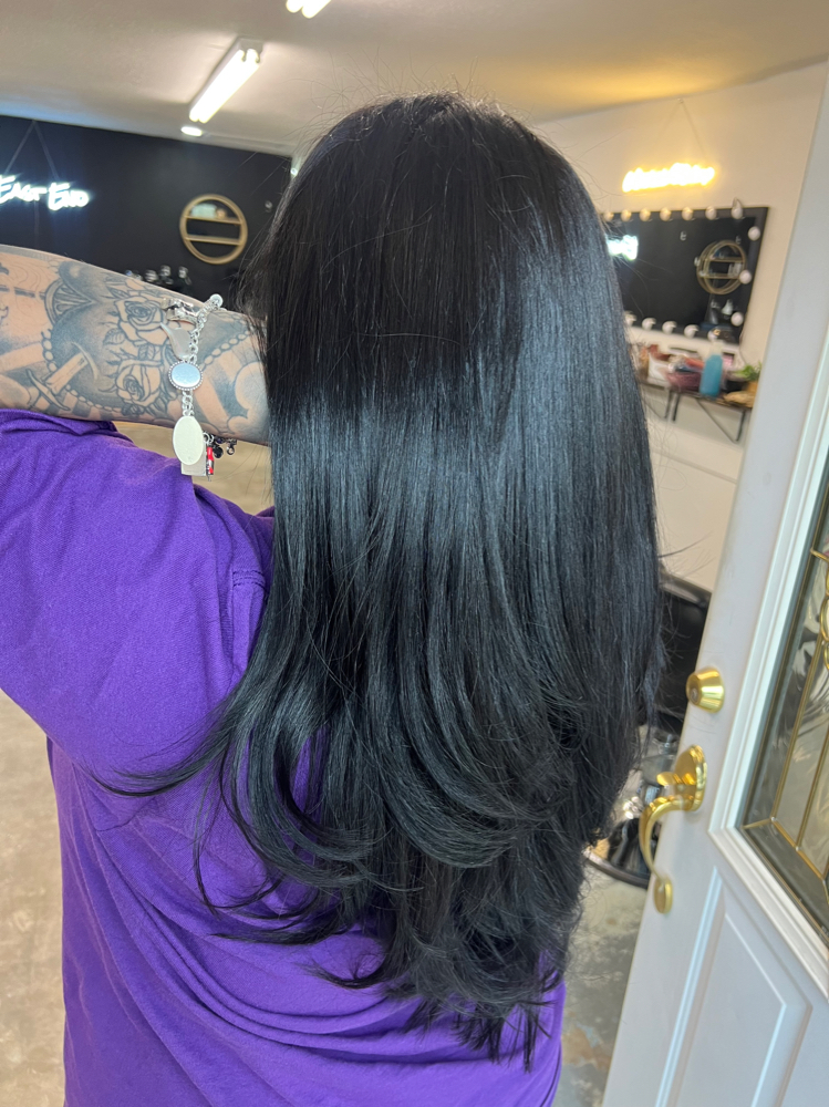 All over color + Blow Dry at Aesthetic Makeup & Hair in Houston, TX