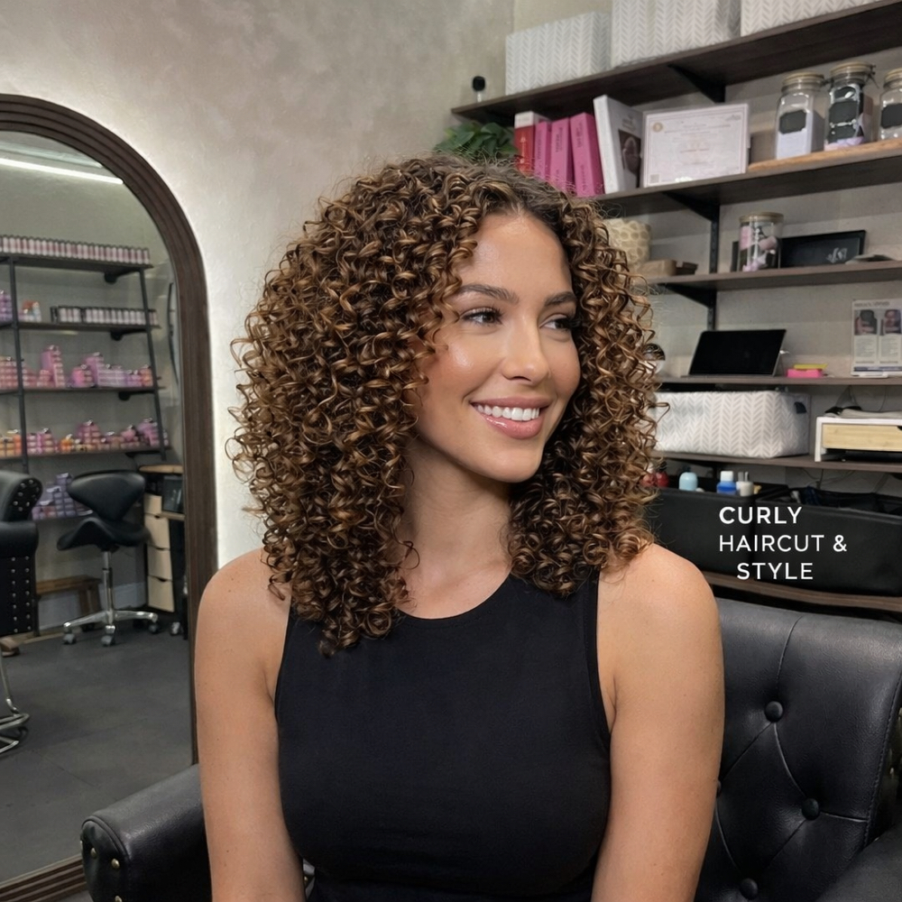 Curly Haircut & Style at Mercia's Hair Boutique-Haircuts, Color, Curls & Keratin in Brooksville in Brooksville, FL