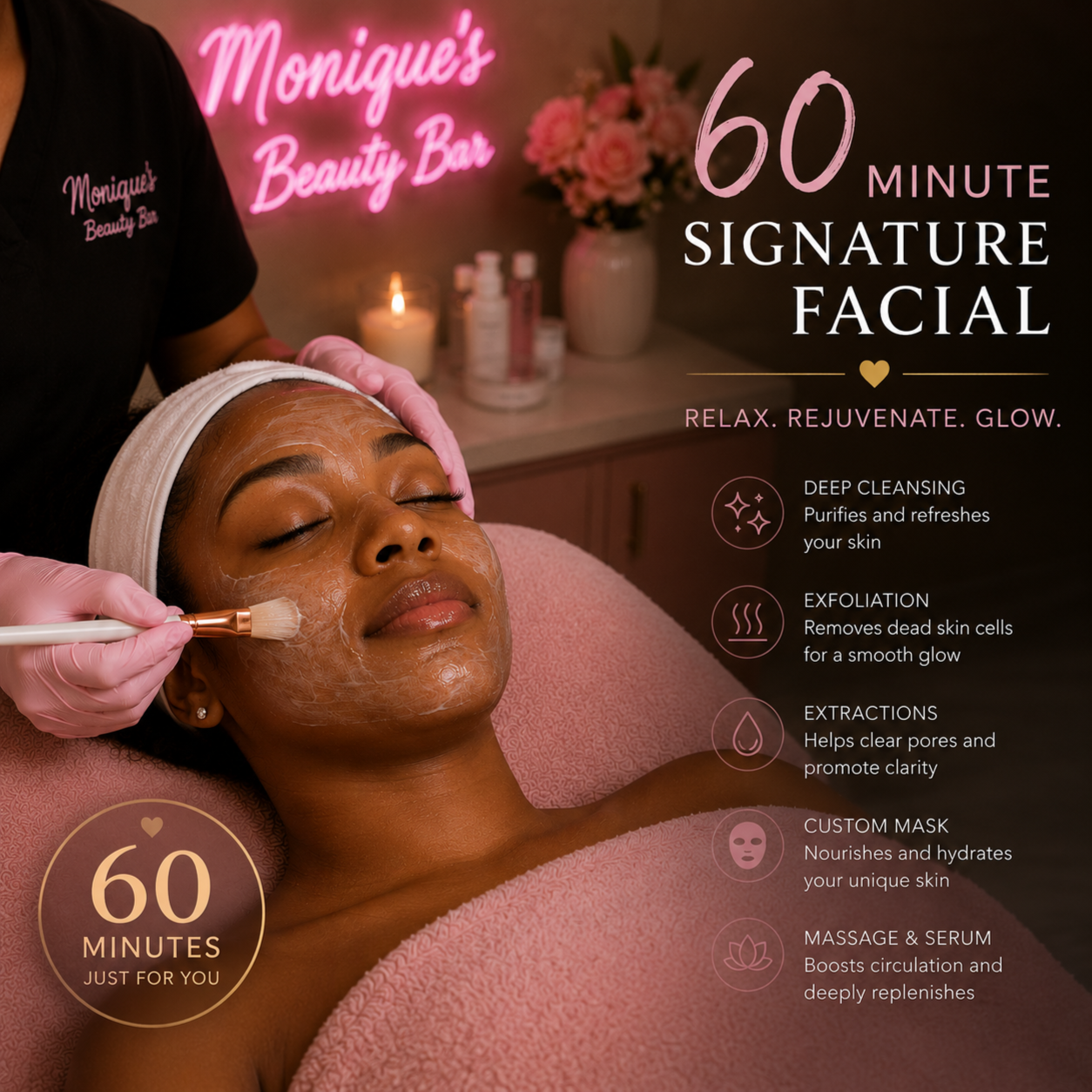 60 Minute Signature Facial at Monique's Beauty Bar in Charlotte, NC