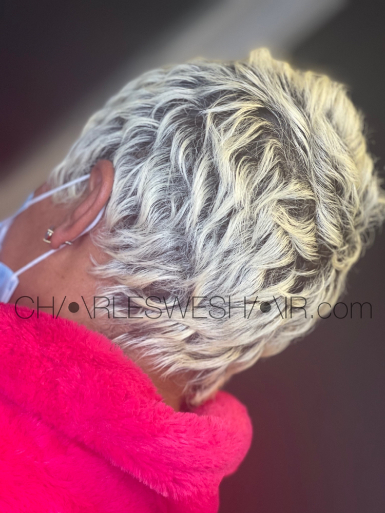 Platinum Blonde Pixie w/ Relaxer