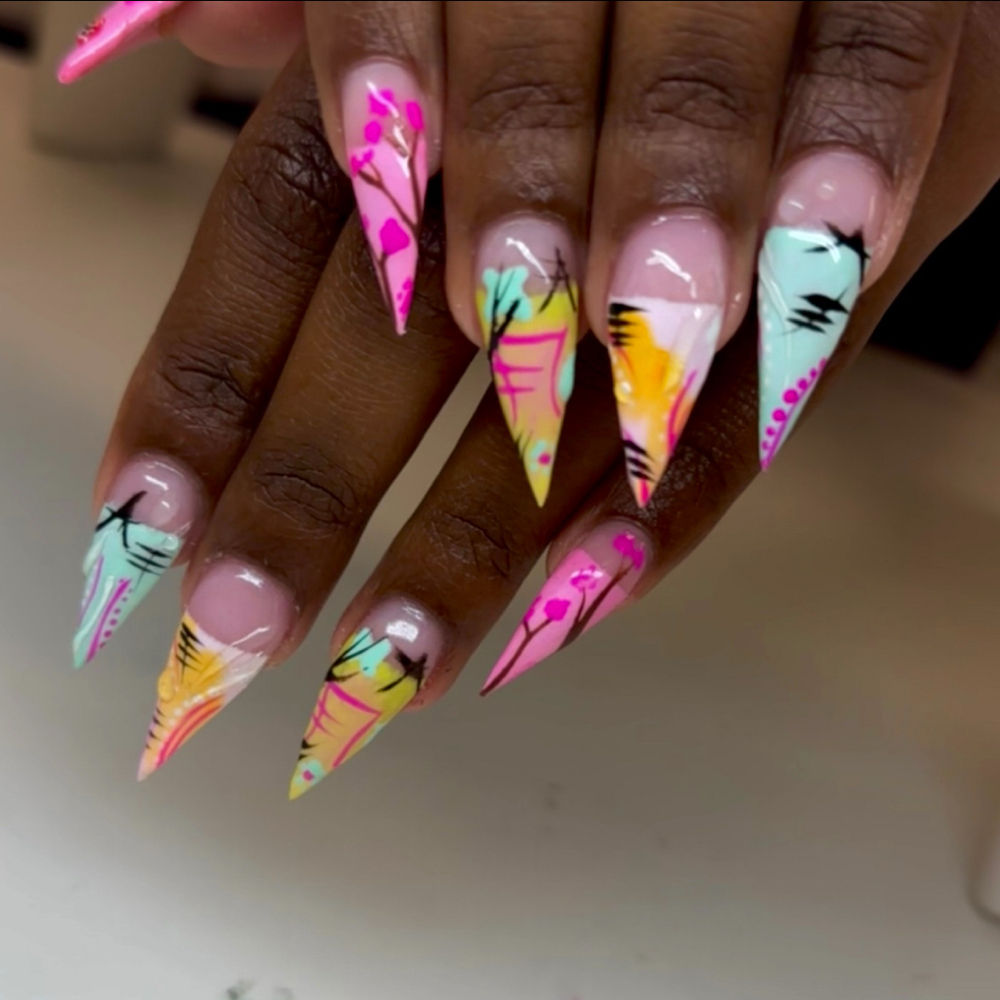 Hand Painted Line Work at The Nail District in Reisterstown, MD