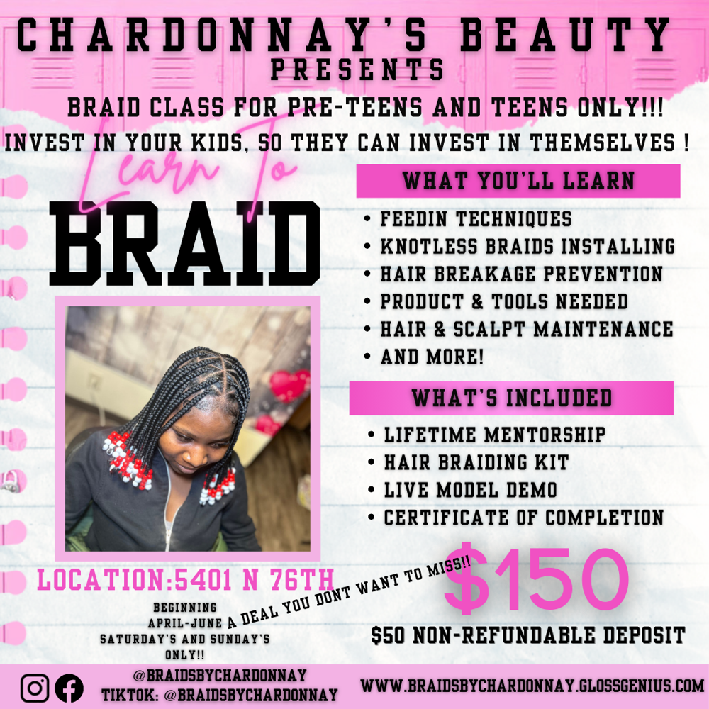 Braid Class (Pre-teens) at BraidsByChardonnay in Milwaukee, WI