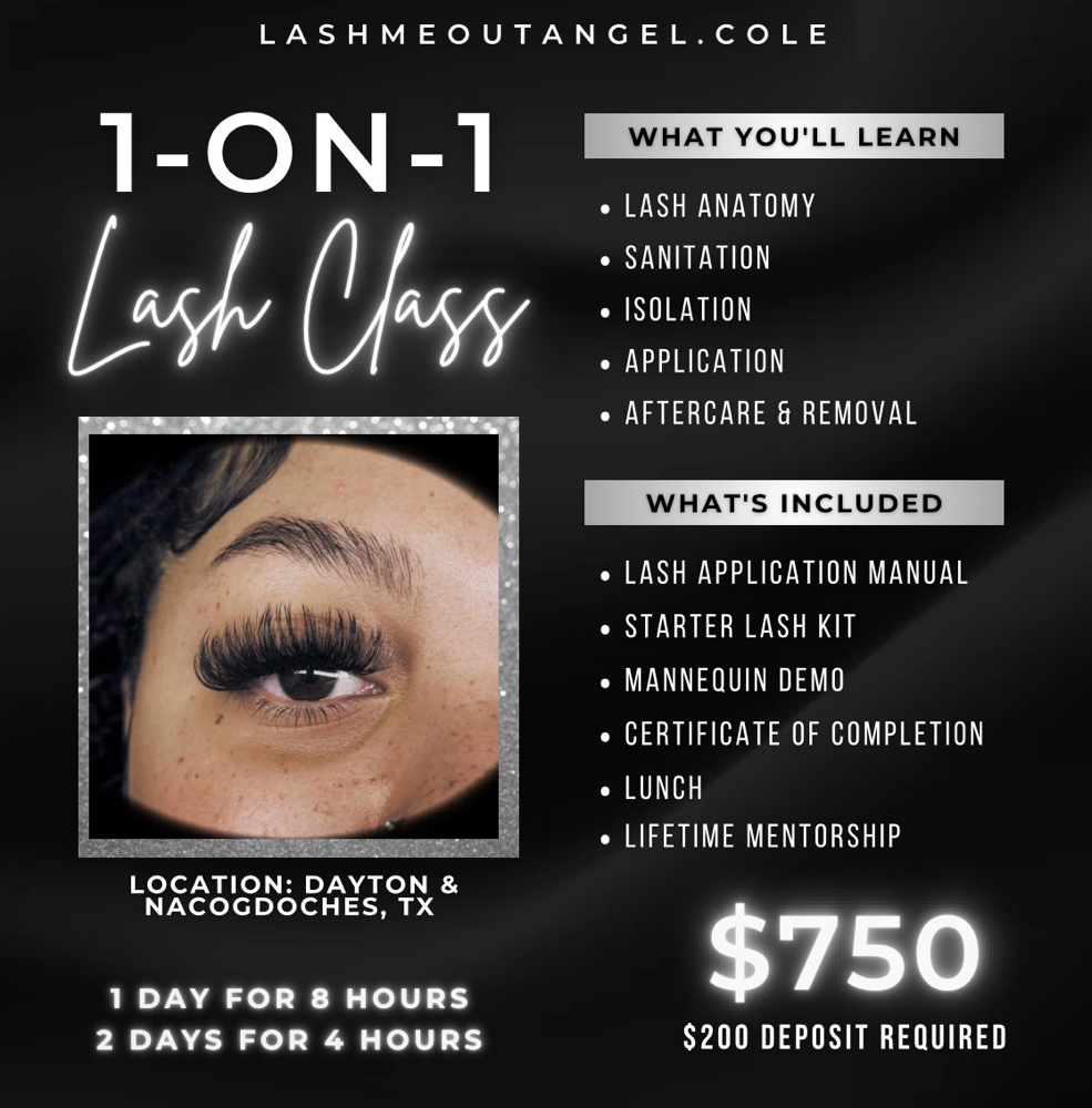 1 on 1 Lash Training Class at Lash Me Out Angel.Cole LLC in Dayton, TX