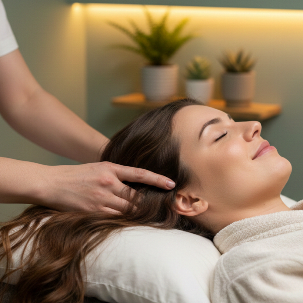 Stress-Relief Scalp Massage at Shimmer Esthetics and Wellness LLC in Woodhaven, MI