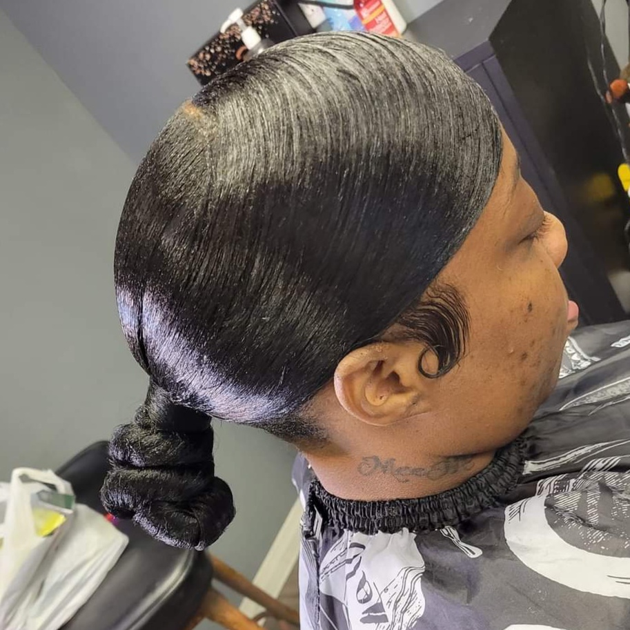 Sleek PONYTAIL Relaxed Hair at Inner Beauty Hair and Makeup Designs in Auburn, AL