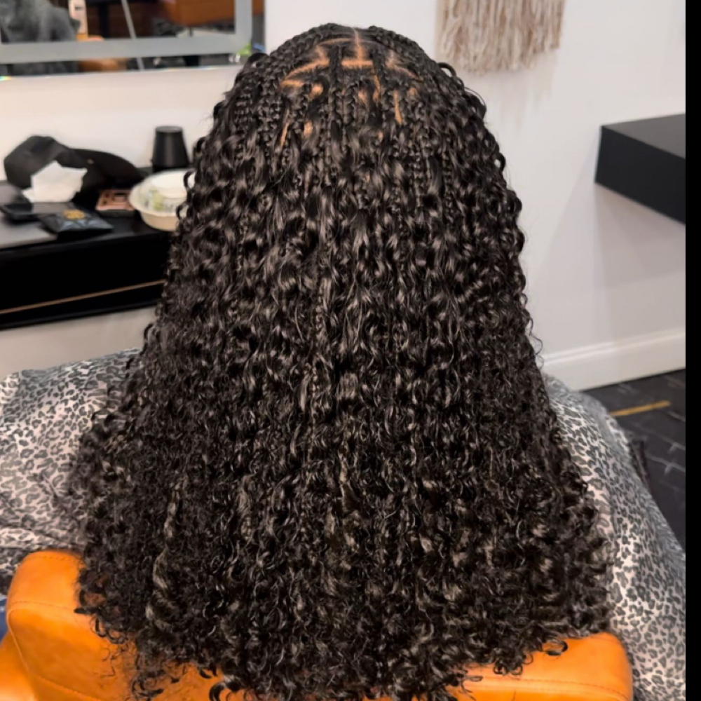 Boho Braids(Curly) Medium Midback at Chrisma Braids in Irvington, NJ