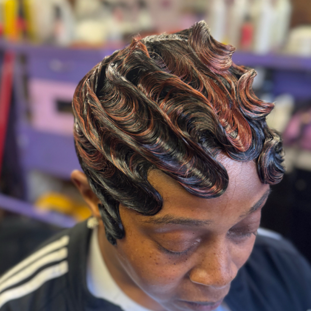 Relaxer, finger waves/hair included at Consquilla  Carey in Richmond, VA