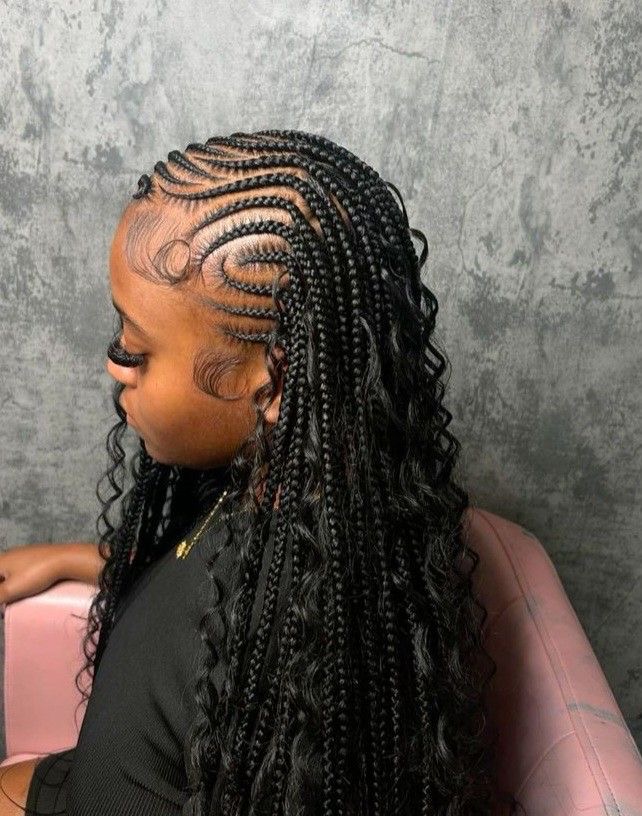 Feed- In With Knotless Braid(Curl)