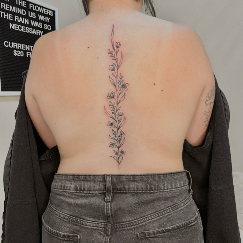 Spine Fine Line Tattoo at The Beauty Loft in Sunnyside, WA