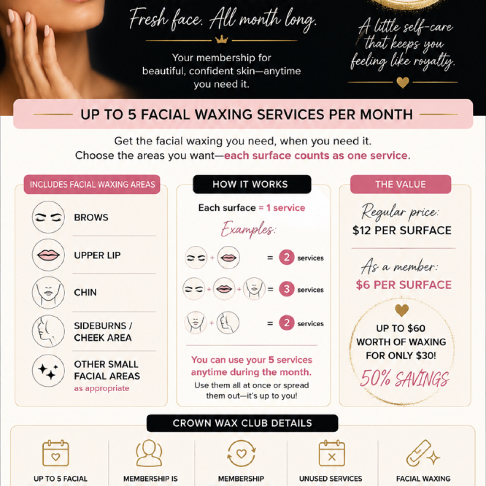 Crown Wax Club at Crowns Of Glory Hair Studio in Cleveland, TX
