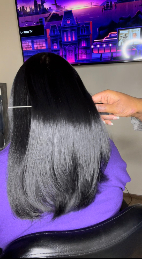 Silk Press + Jet black (semi-perm)