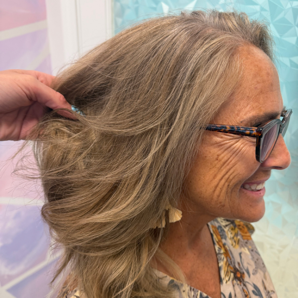 Grey Blending Transformation at LunarFlameHair in Palm Harbor, FL