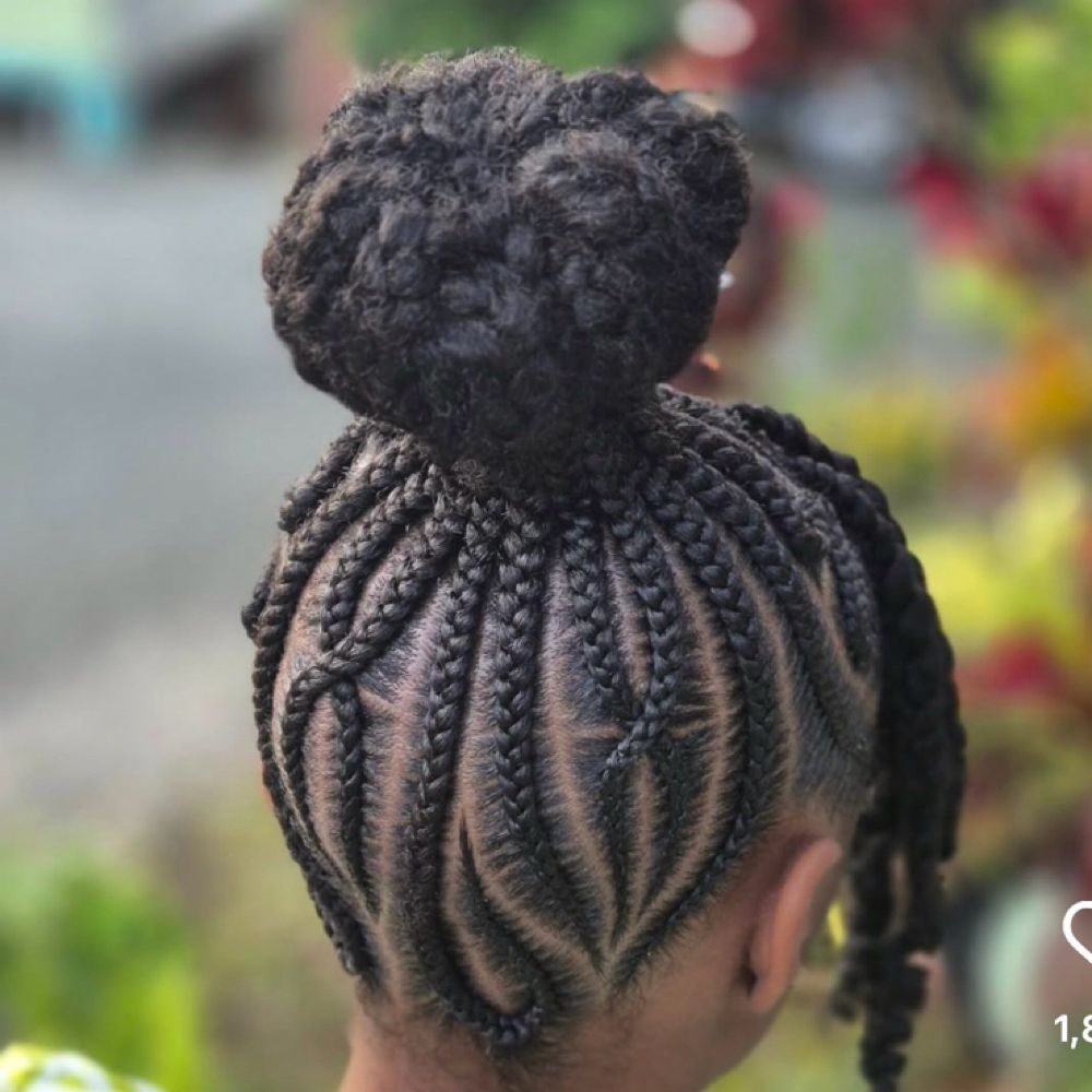 kids braided-up ponytail, 4-10 Year at Afrokreyol braiding salon in Plantation, FL