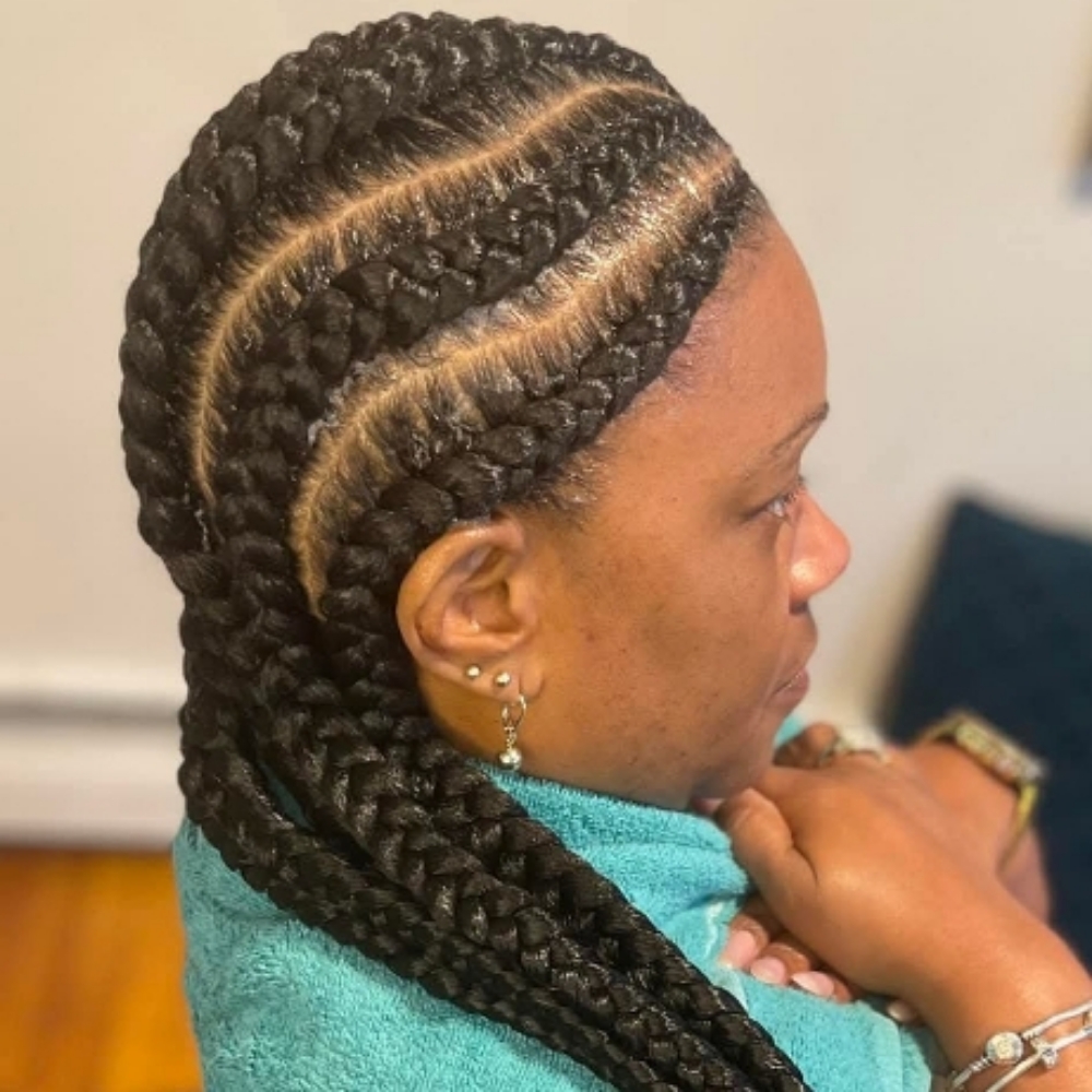 6 Large Long Feed-in braids at Ms K Hair Braiding in Cincinnati, OH