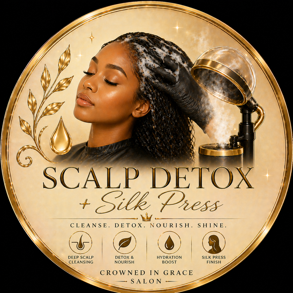 Scalp Detox Treatment + Silk Press at Crowned in Grace Salon in Pearland, TX
