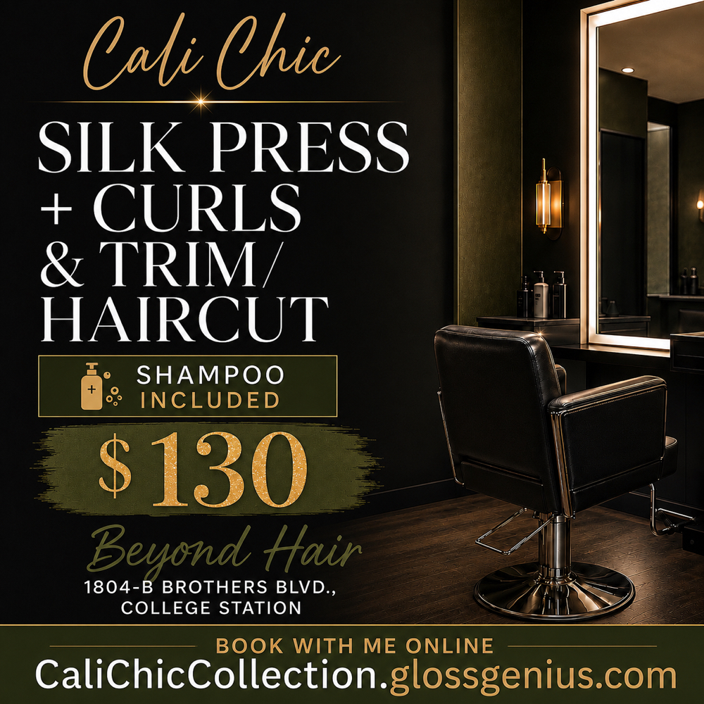 Silk Press & Curls + Trim/Haircut at Cali Chic Collection in College Station, TX