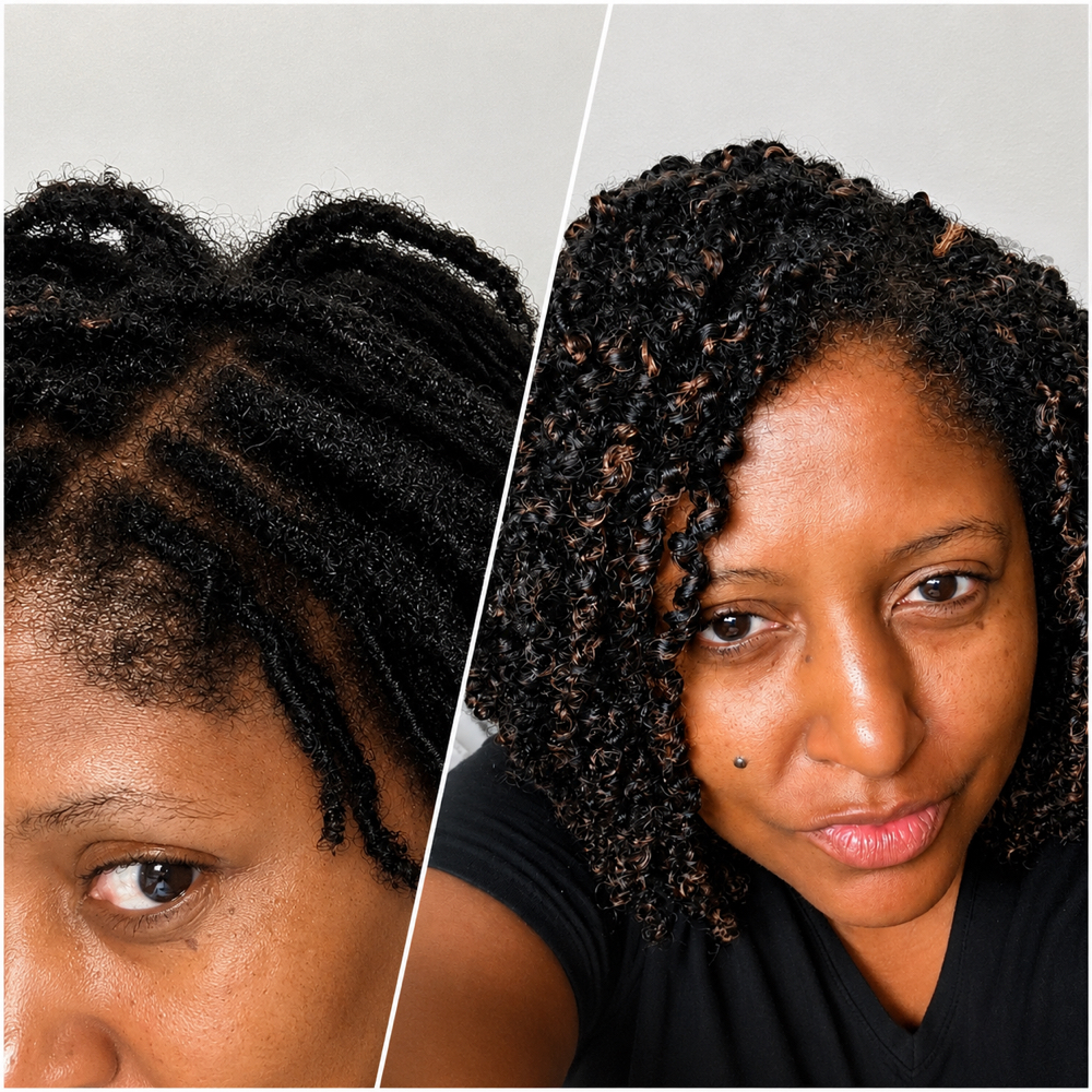 Yanki Twist Over Small Locs at DeLisha Doin’ Locs Well in Charlotte, NC
