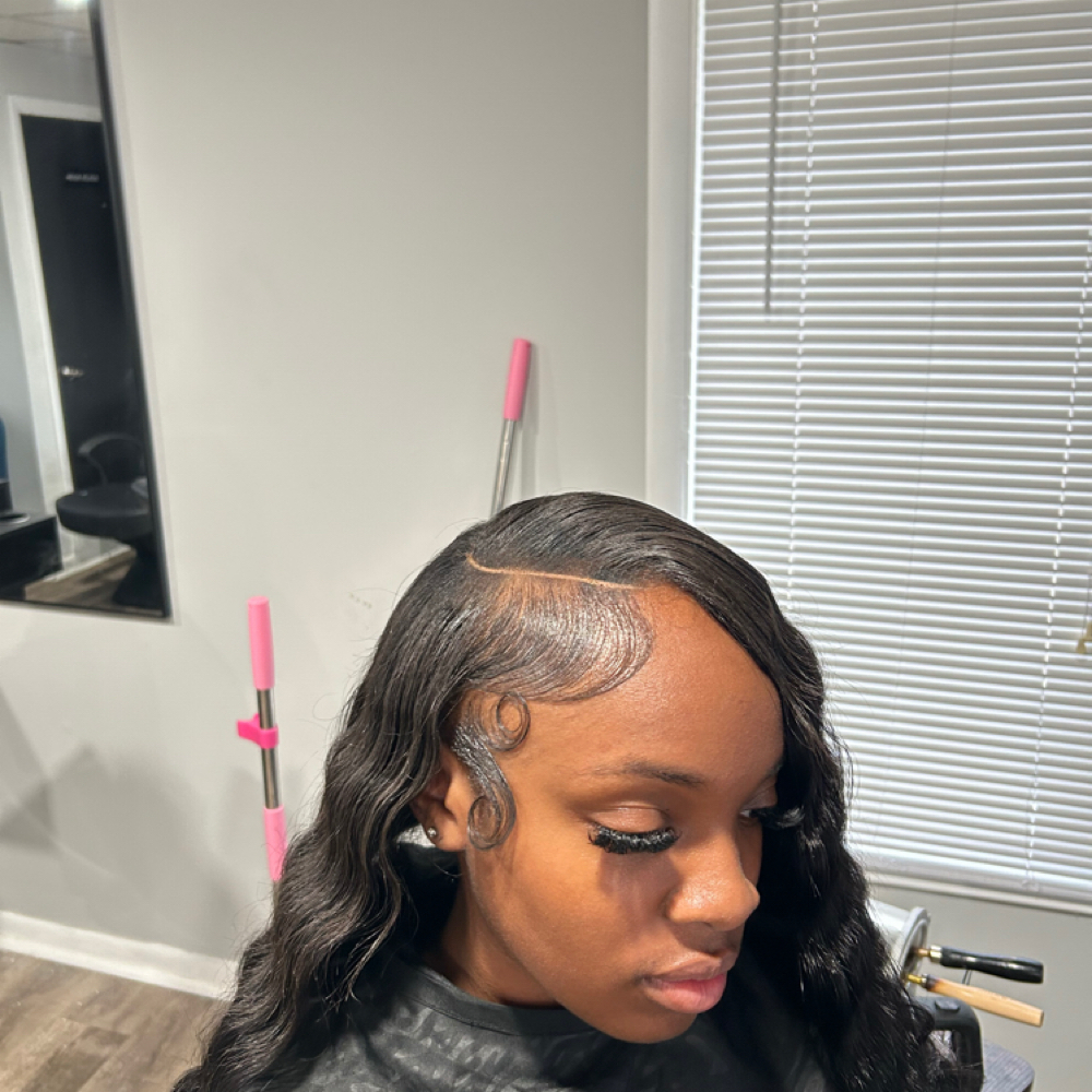 Side part quickweave with crimps at The Hairapist Experience in Mount morris, MI