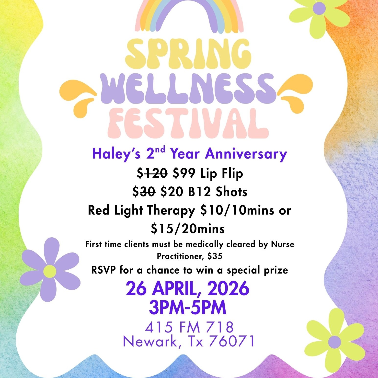 RSVP Wellness Event 4/26/26 3-5pm at Haley's Studio Aesthetics in Fort Worth, TX