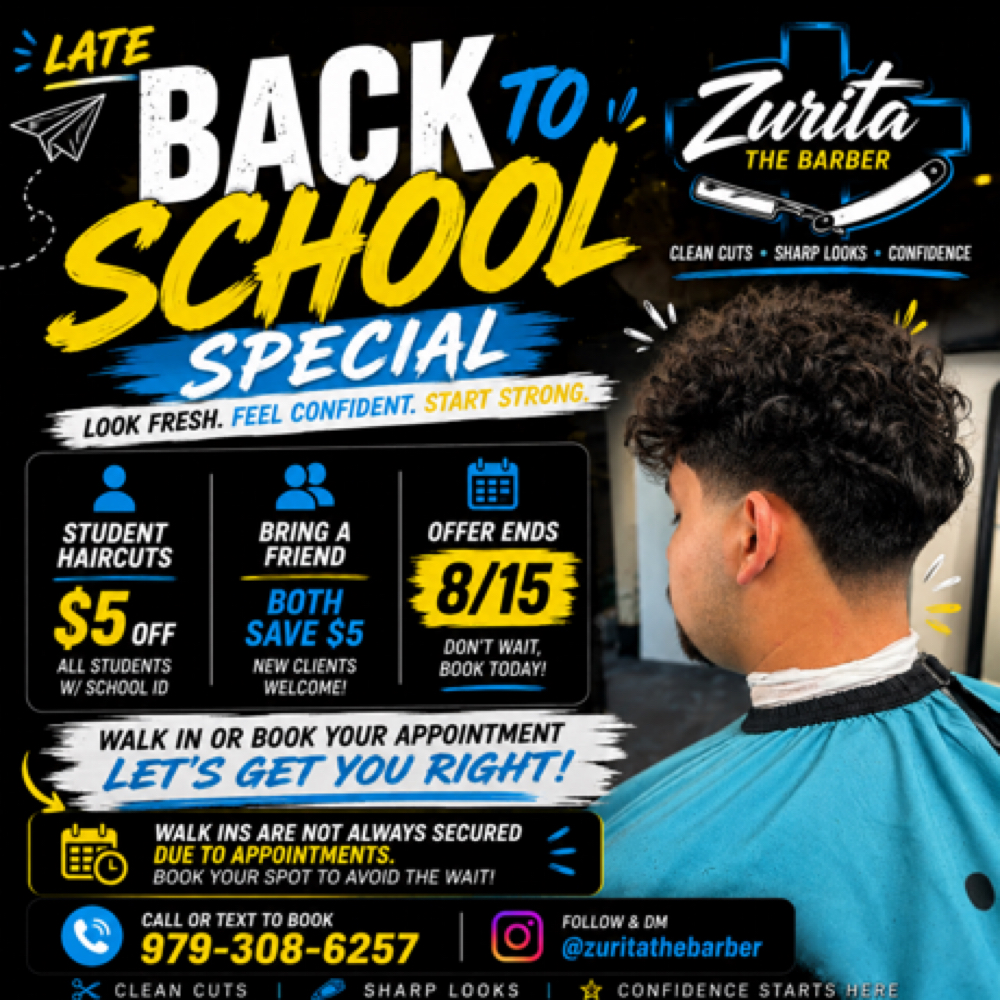BACK TO SCHOOL ✏️📚 at Zurita The Barber in College Station, TX
