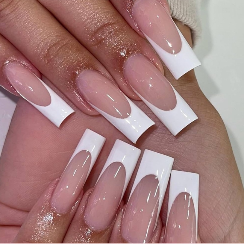 Long/XL French Nails Design at Authentica Nails Salon in Cranston, RI
