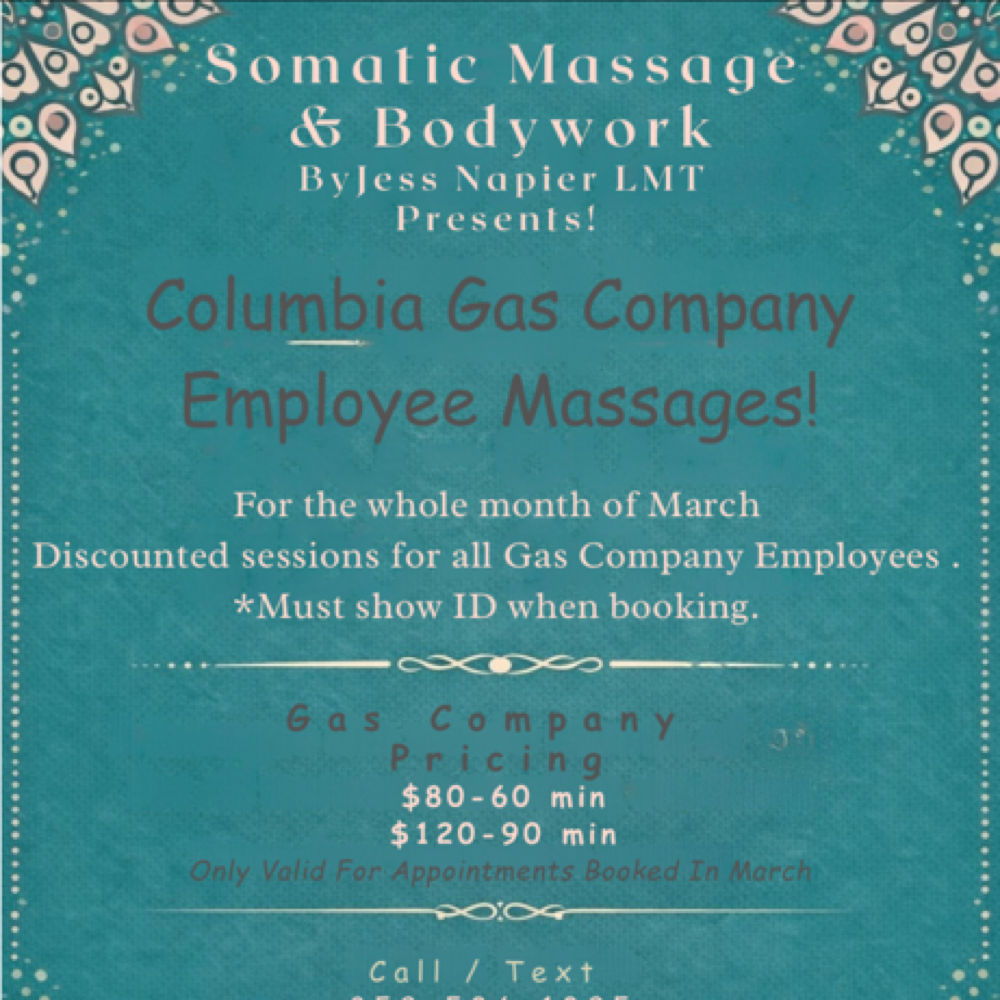 Columbia Gas Co. 60m at Somatic Massage & Bodywork By Jess in Lexington, KY