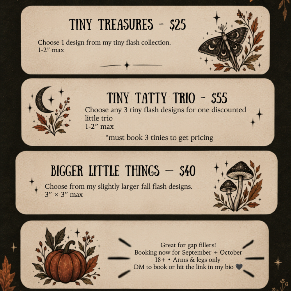 Ready For Fall Specials at Velvet Muse Tattoo in Charlotte, NC