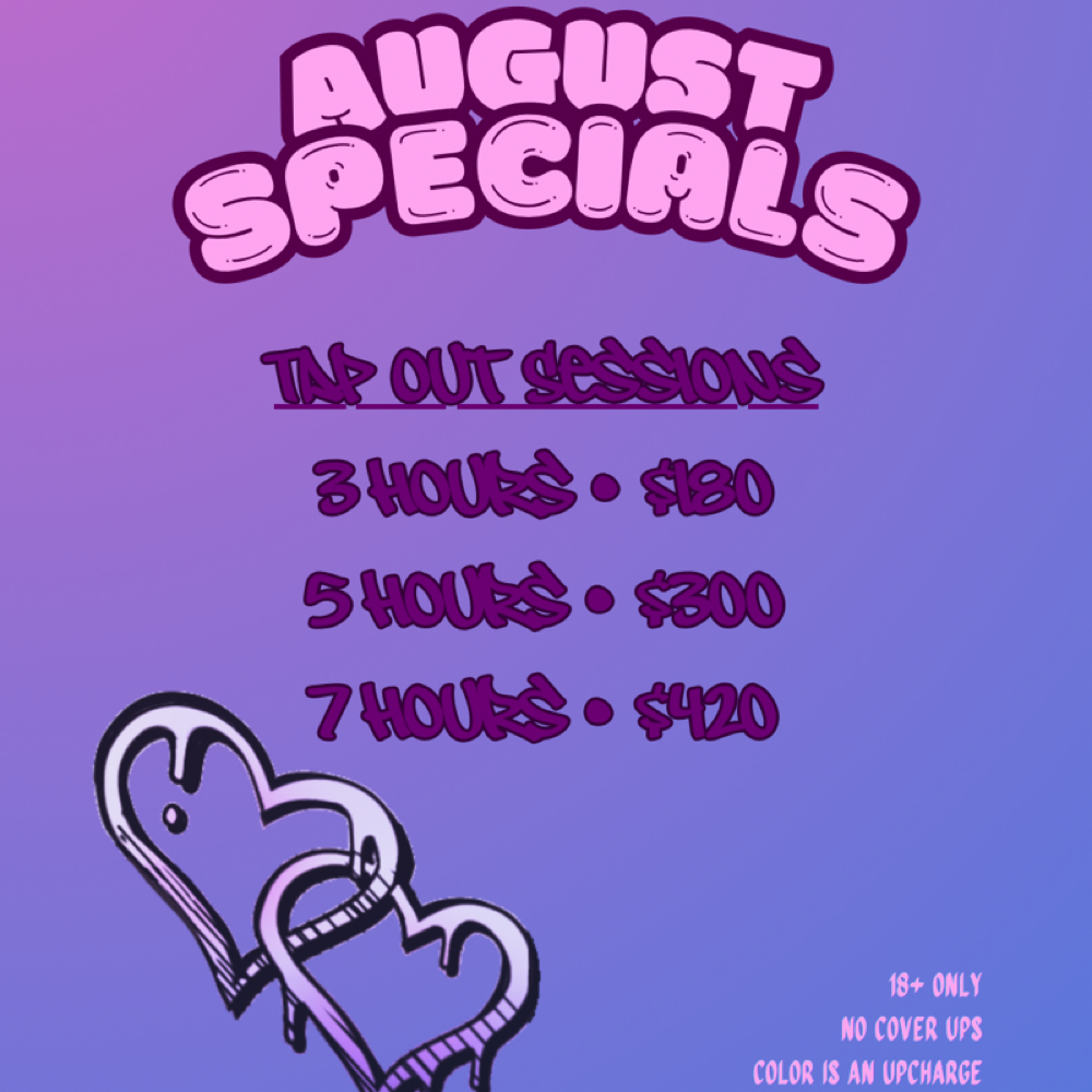 August Tap Out Specials at Velvet Muse Tattoo in Charlotte, NC