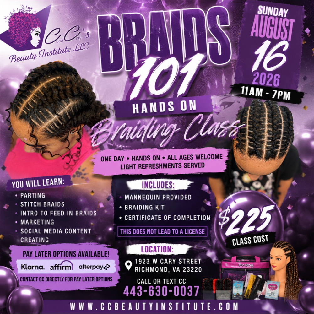 Braiding 101 8/16/26 at CCBI Programs in Richmond, VA
