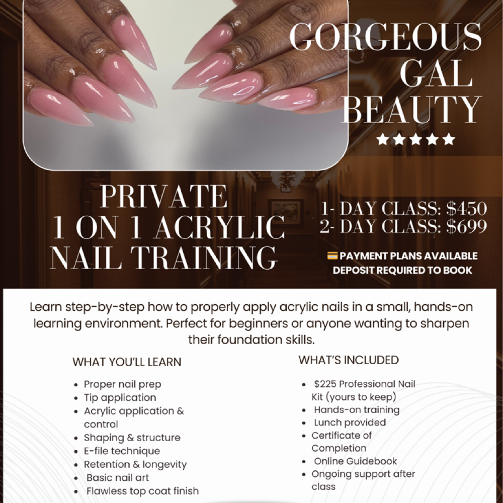 2 DAY NAIL CLASS at Gorgeous Gal Beauty in Indianapolis, IN