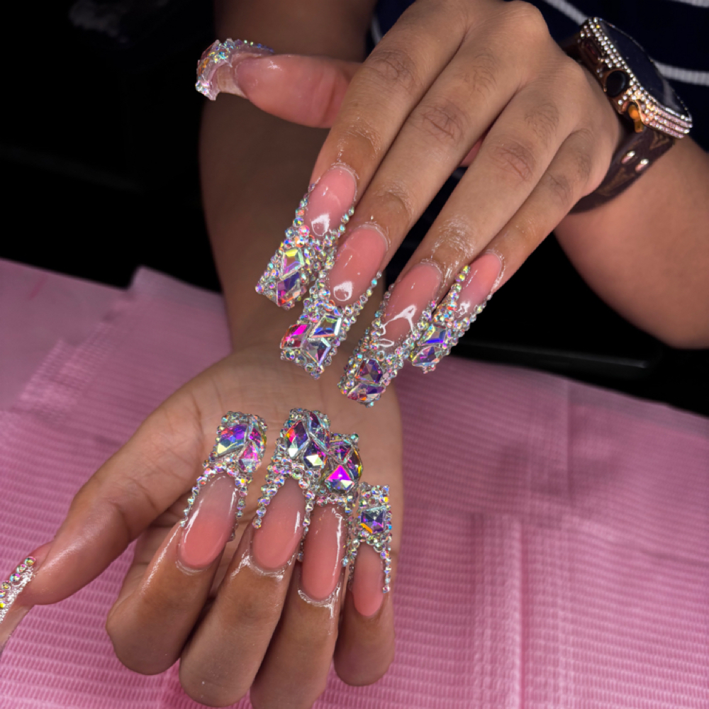 XL Full Bling Frenchies at Pink Velvet Nail Studio in Arlington, TX