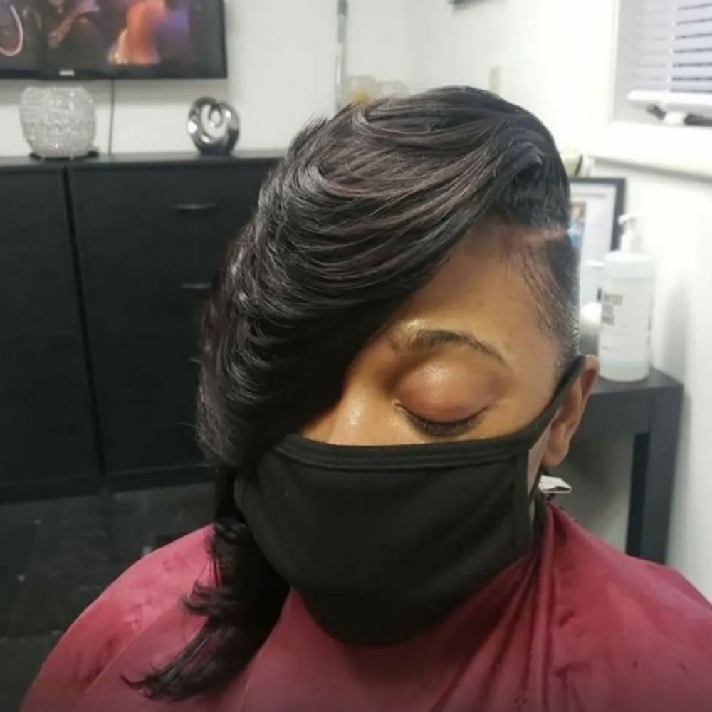 Partial Quickweave/feathered Bangs at Leandrea's in Chesterfield, VA