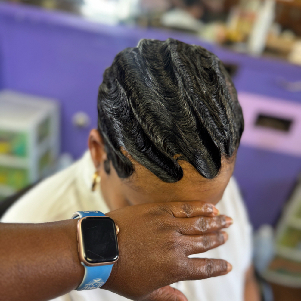 Finger Waves on relaxed hair. at Consquilla  Carey in Richmond, VA