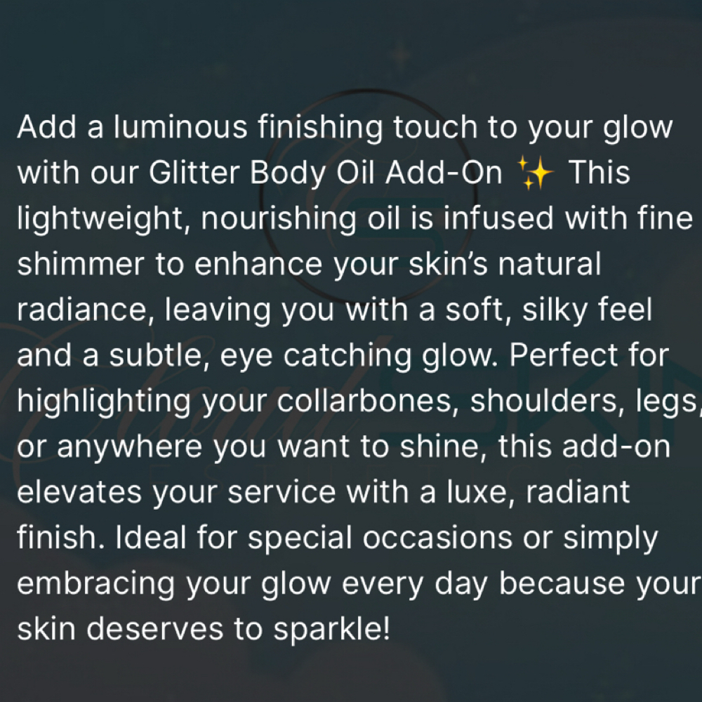Glitter Body Oil Finish at Cloud Skin Esthetics LLC. in Redford, MI