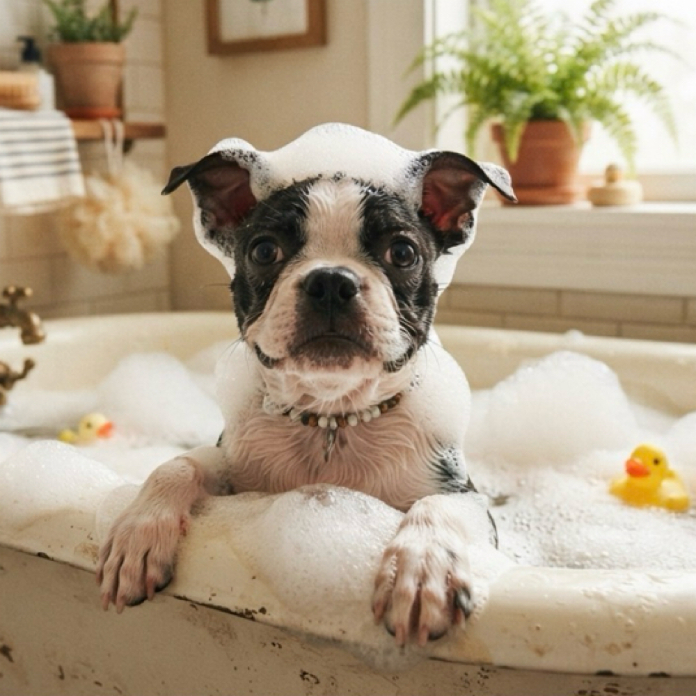 Boston Terrier at The Groom Room in Hope Mills, NC