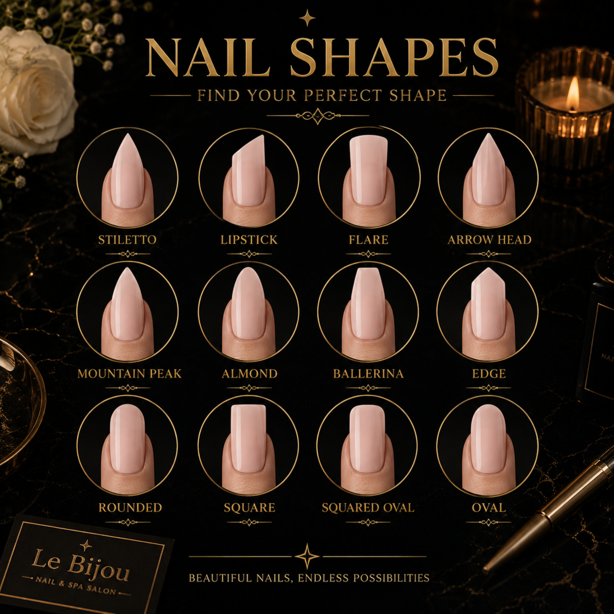 Nails - Nail Shapes at Le Bijou Nails and Spa Salon in Houston, TX
