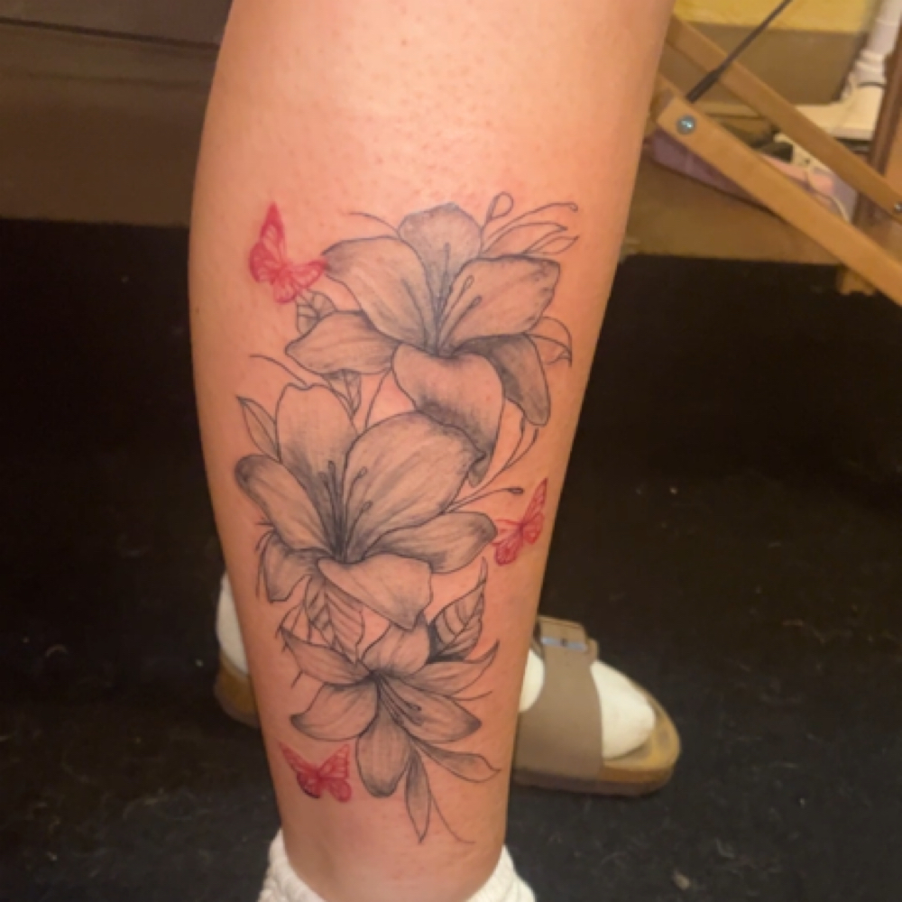 Calf Tattoo at Abbi’s nails & tats💕 in Milan, TN