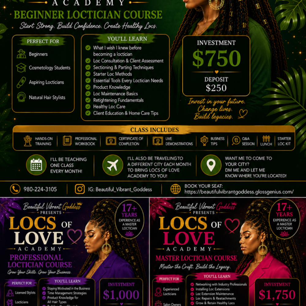 Beginners Loctician Course at Beautiful Vibrant Goddess in Mooresville, NC
