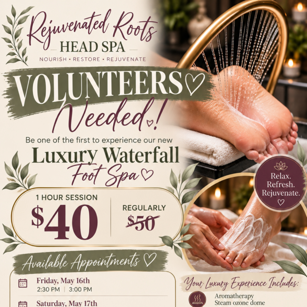 Luxury Waterfall Foot Spa SPECIAL at Rejuvenated Roots Head Spa, LLC in Brownwood, TX