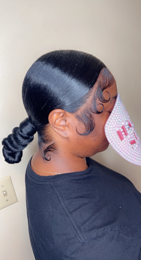 Middle part Low Sleek Ponytail