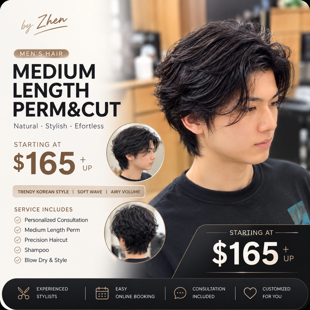 Medium length Perm&Cut中发全头 烫发包剪 at Zhen Hair & Beauty in Boston, MA
