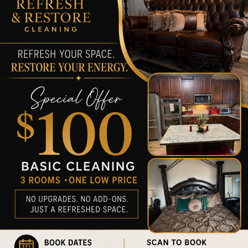 3 rooms For $100 at Refresh & Restore Cleaning in Charlotte, NC