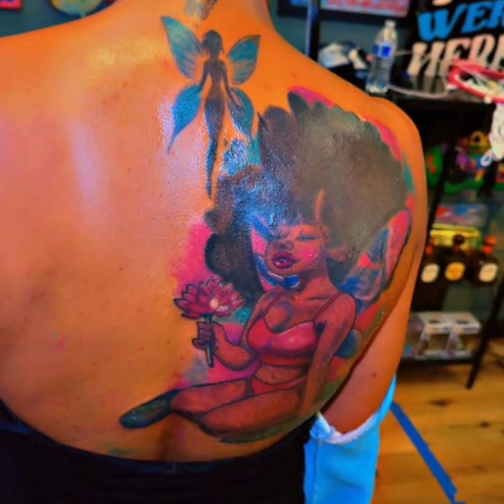CUSTOM HALF BACK TATTOO at Tattoo Whitney Houston in Houston, TX