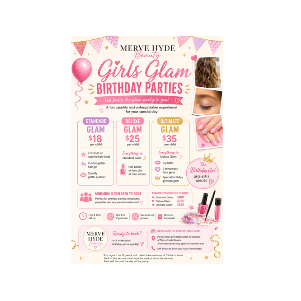 Girls Glam Birthday Party at Merve Hyde Beauty in San Antonio, TX