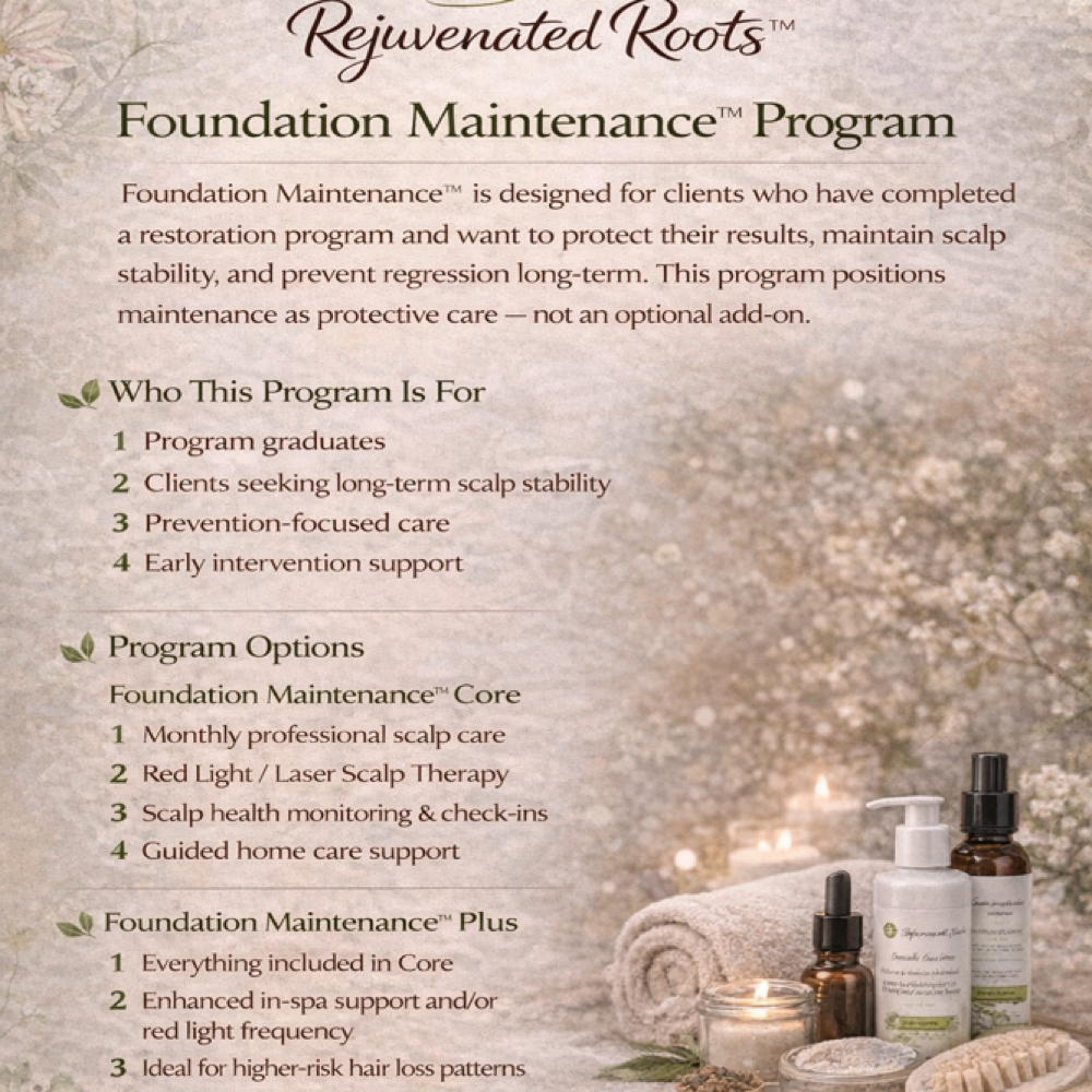 Foundation Maintenance™ Program at Rejuvenated Roots Head Spa, LLC in Brownwood, TX
