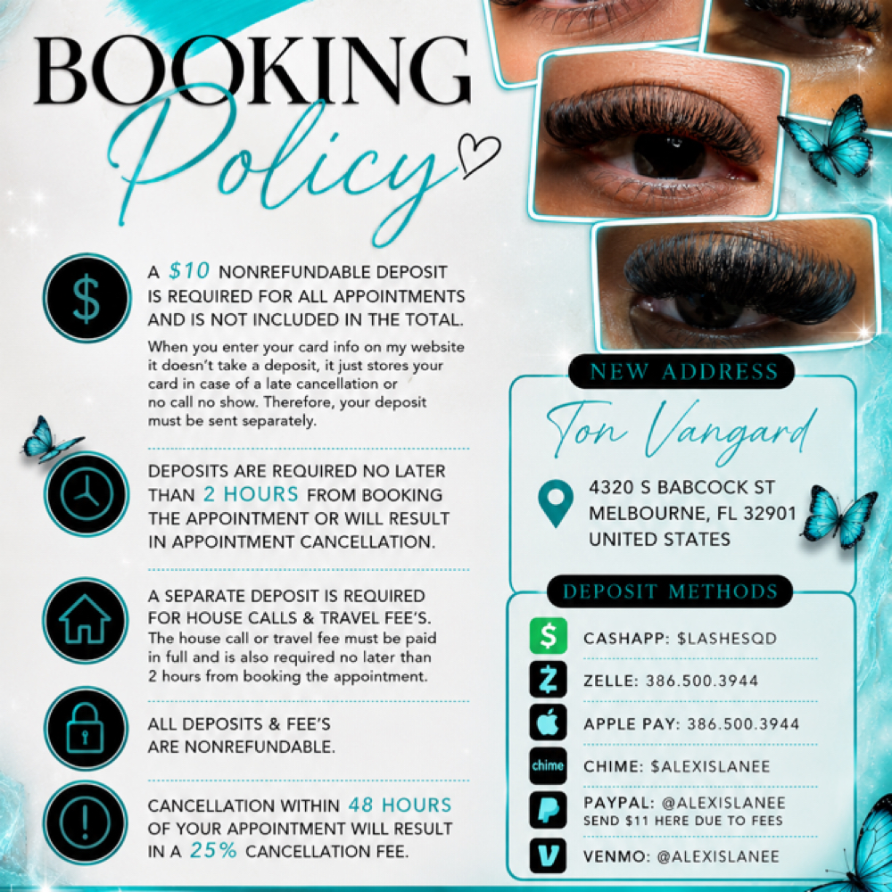 Booking Policy 🩵 at Queendom’s Beauty Lab in Melbourne, FL