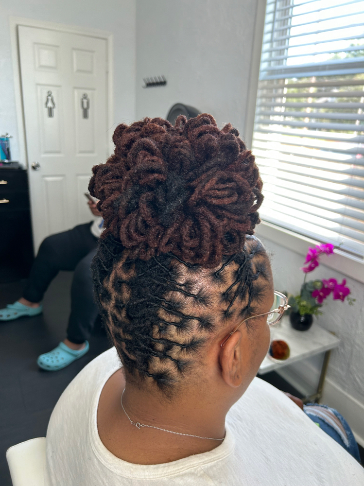 Retwist Locs + Updo Loc Style at 473 Locs Natural hair Studio in Evansville, IN