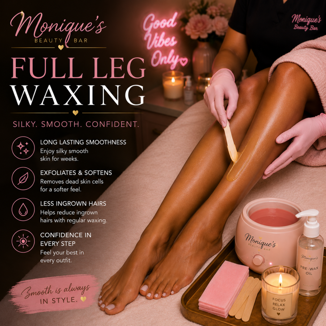Full Leg Waxing at Monique's Beauty Bar in Charlotte, NC