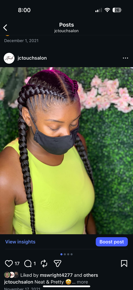 2 Stitch Braids at JCTouch Salon in Parkville, MD