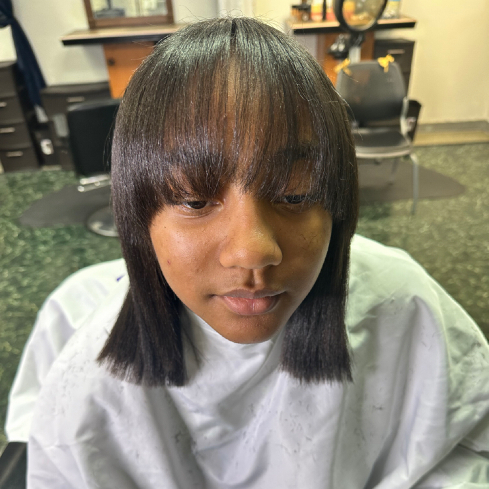 V’s Sig Silkpress Pretty Girl 💖 at Illustrious U Salon in Roseville, MI